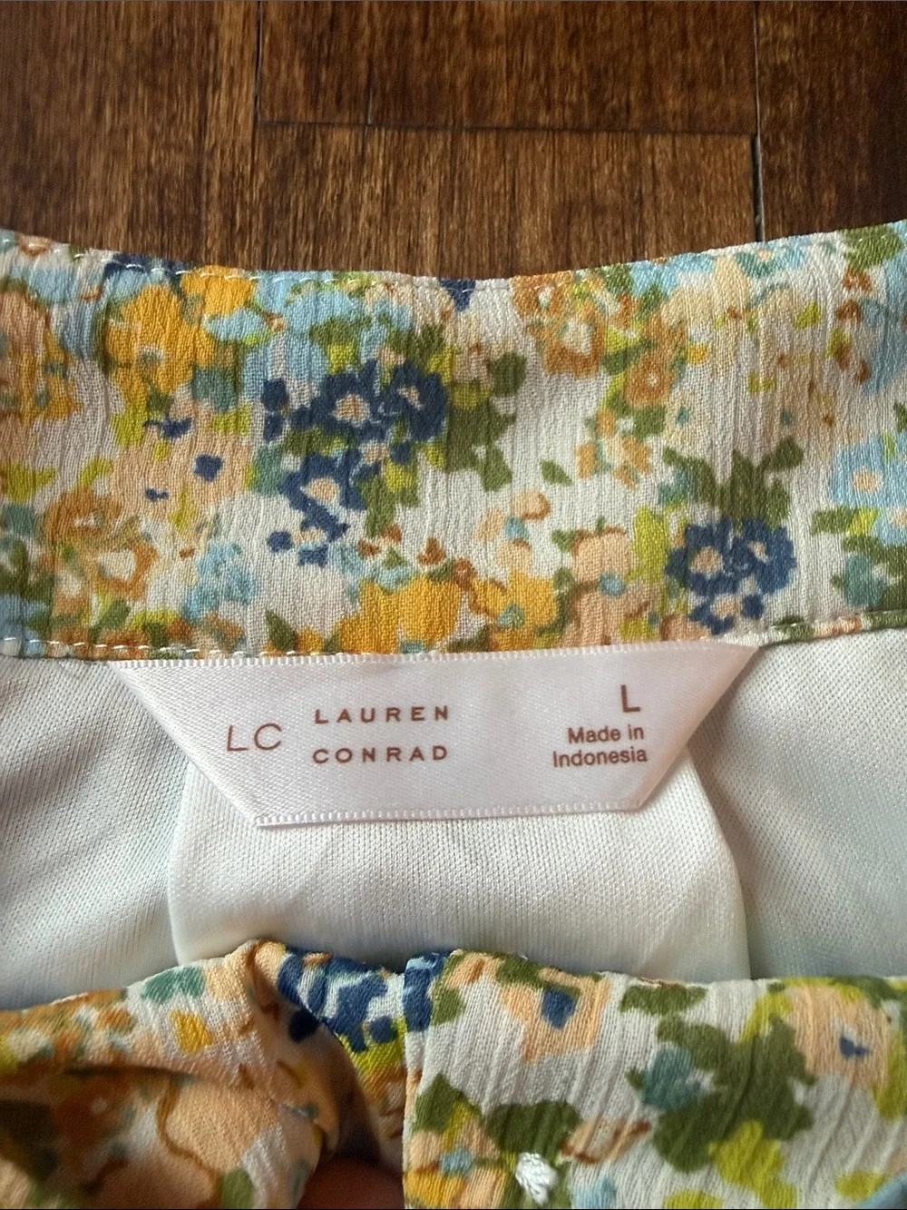 LC Lauren Conrad Yellow & Blue Floral Square-Neck Blouse - Picture 2 of 4